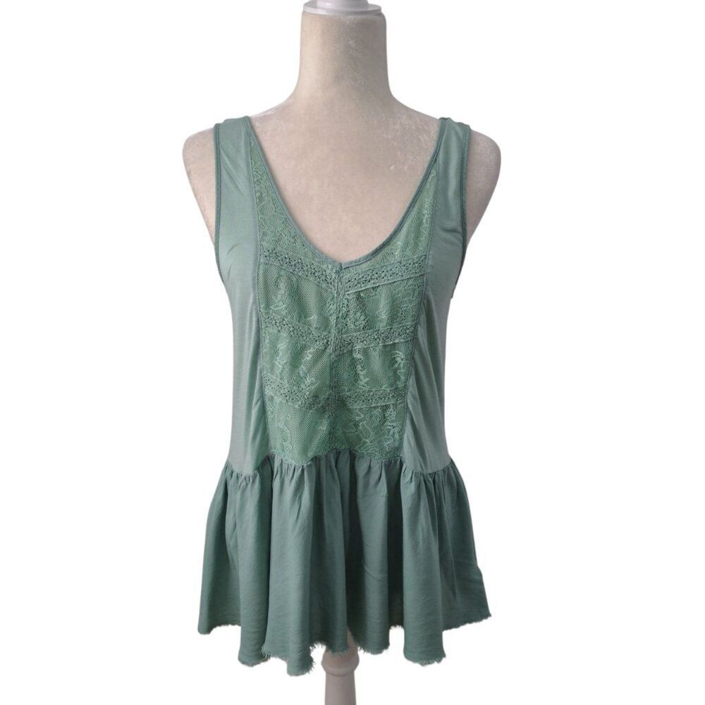 Kimchi Blue Women's Sleeveless Lace Mint Green Peplum Blouse Boho Top Sz Large